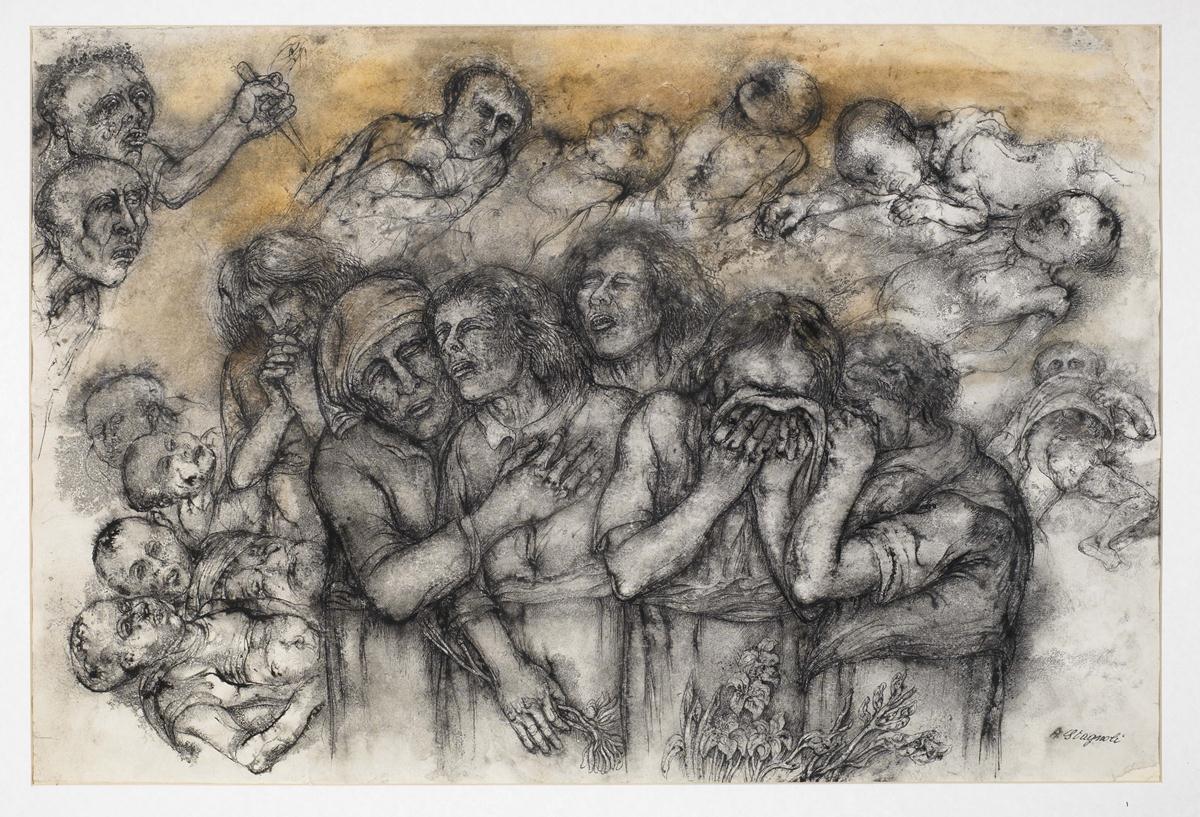 Antonio Stagnoli Strage degli innocenti 1990 china e acquarello su carta 50 x 70 cm