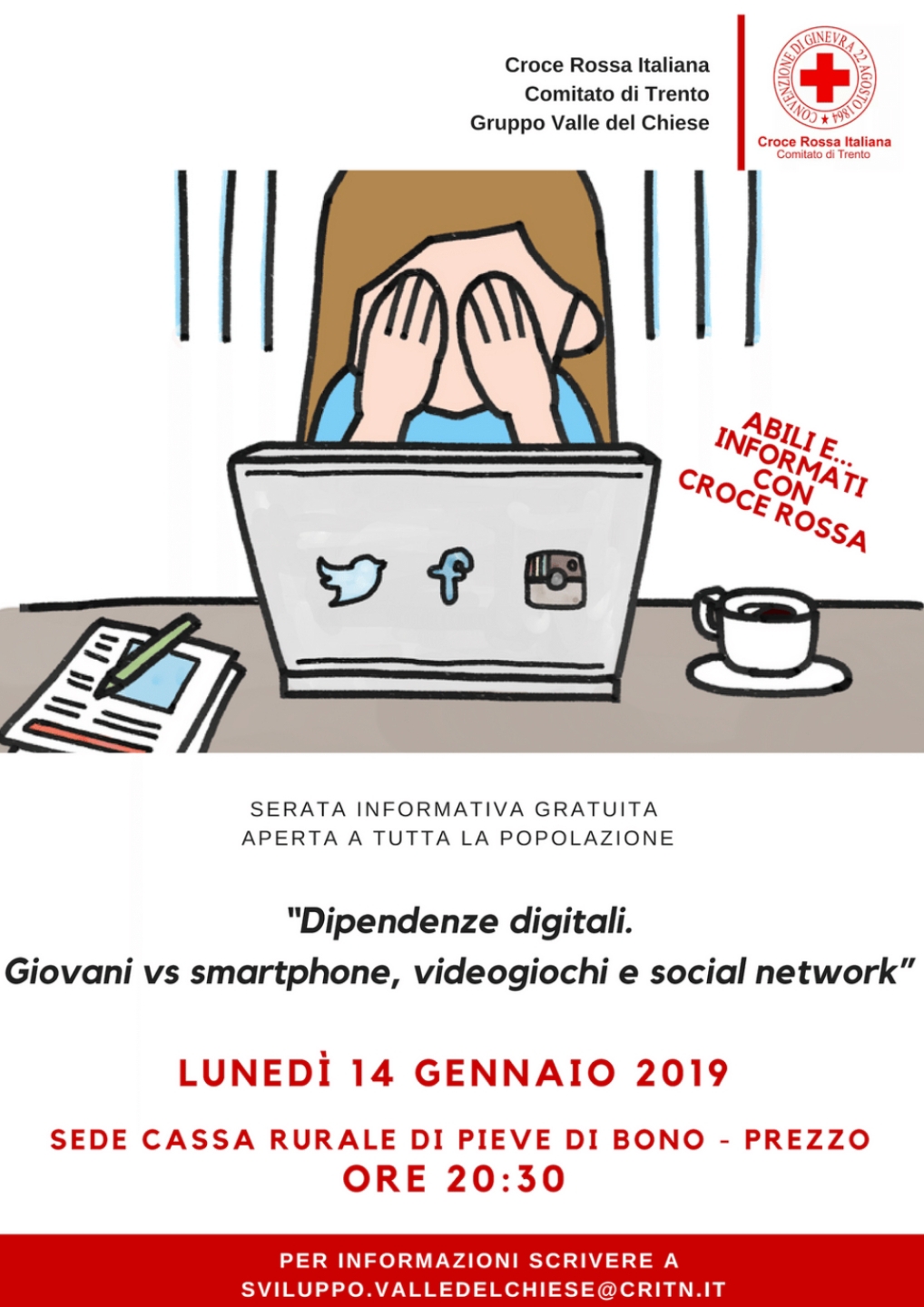 Locandina Serata sui Social della CRI Valle del Chiese 14 01 2019 1