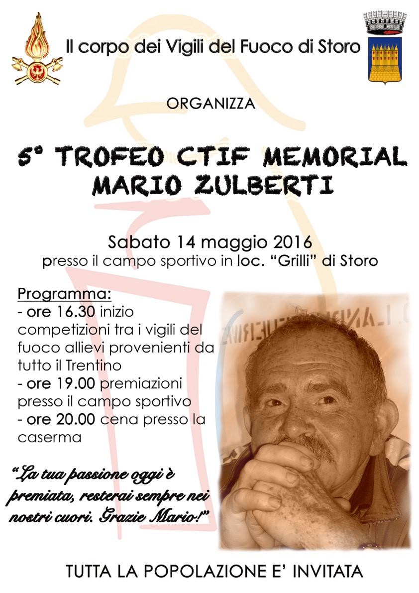 Storo sabato 14 maggio il 5 Memorial Mario Zulberti con il Corpo dei Vigili del Fuoco locale