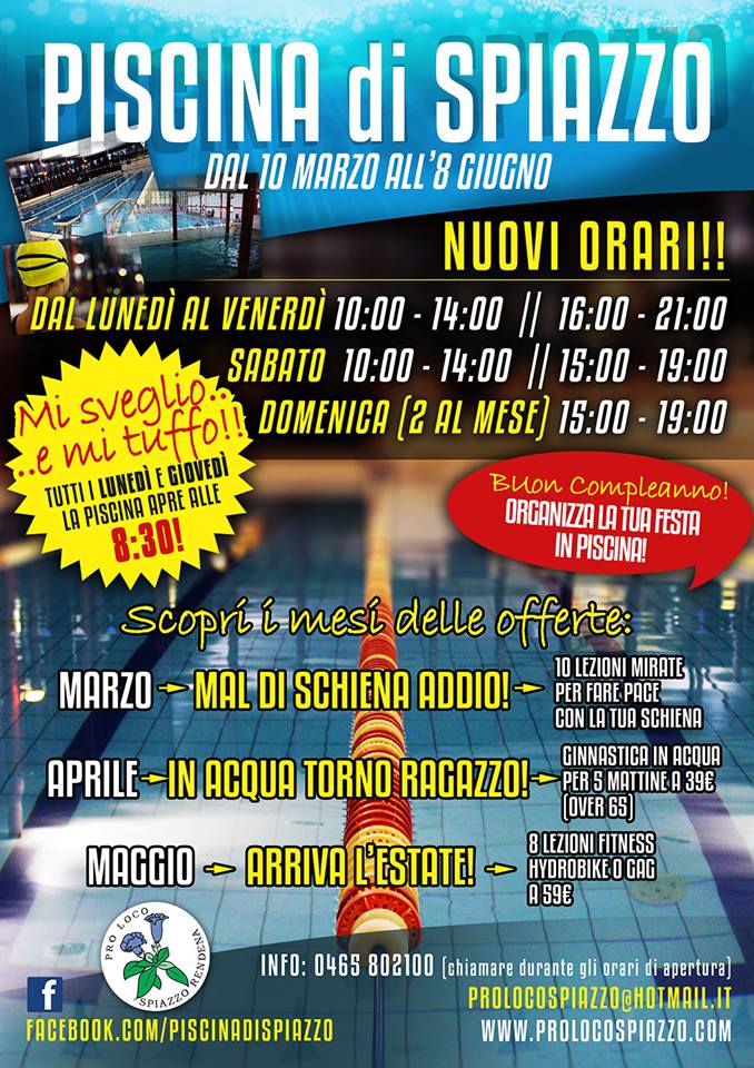 Piscina di Spiazzo nuovi orari