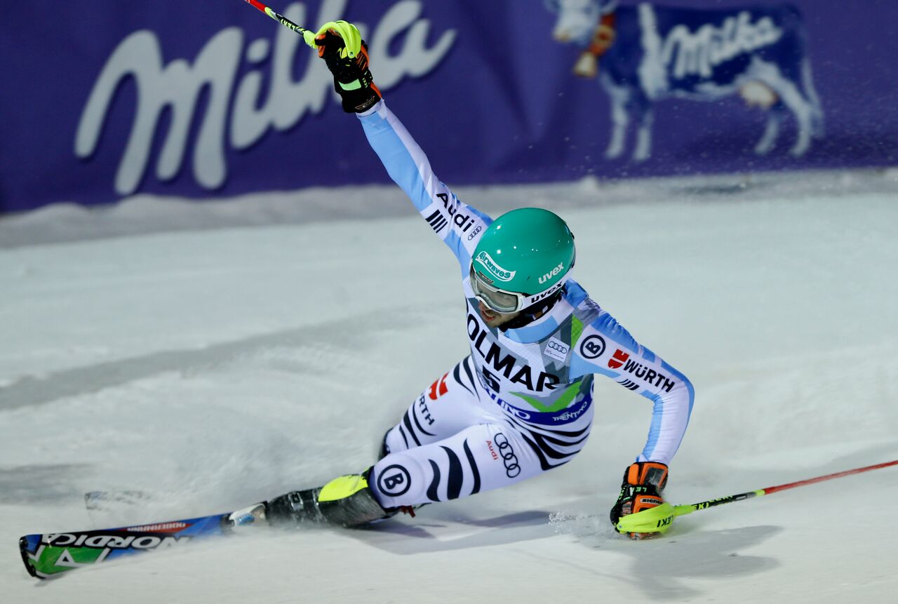 Felix Neureuther il vincitore delledizione 2014 dello slalom notturno 3Tre di Coppa del Mondo maschile - Pentaphoto 2015