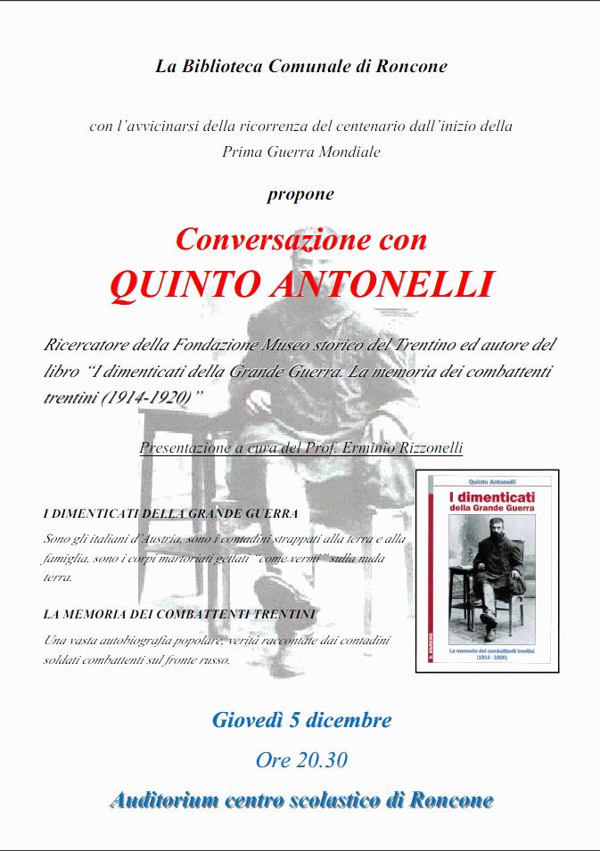 A Roncone conversazione con Quinto Antonelli i dimenticati della grande guerra - la memoria dei combattenti trentini