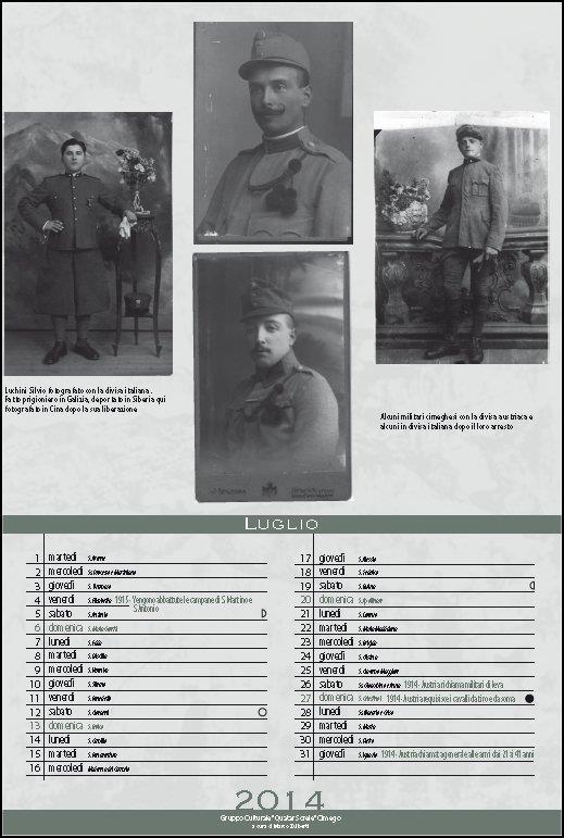 Calendario Grande Guerra 1914 - 1918 - Luglio1 Calendario Grande Guerra 1914 - 1918 - Luglio1