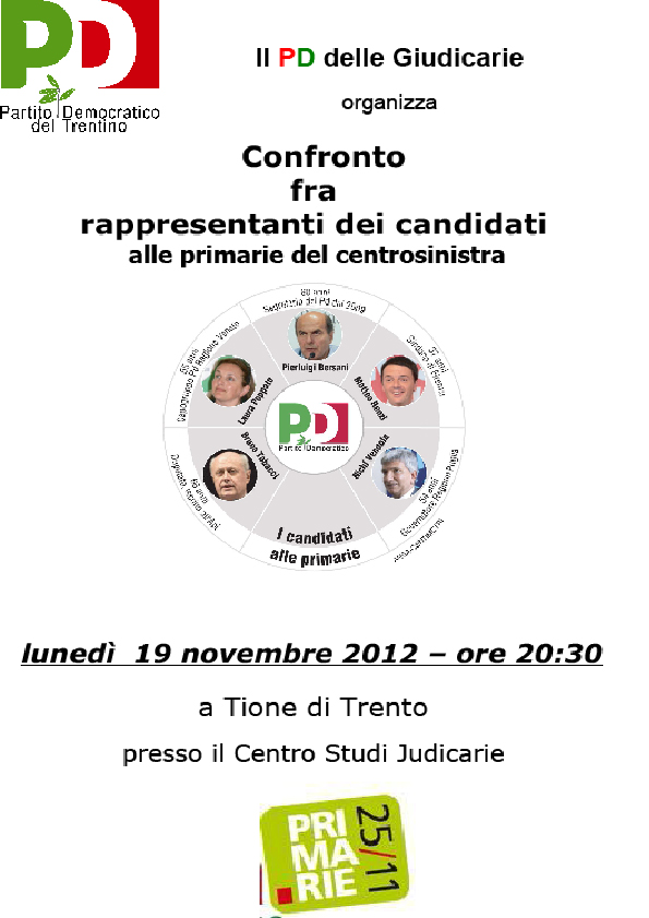 Il PD delle Giudicarie organizza un Confronto fra rappresentanti dei candidati alle primarie del centrosinistra
