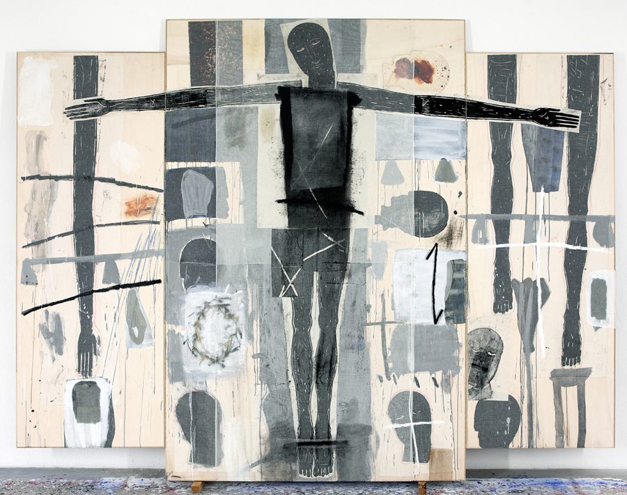 Mimmo Paladino Crocifisso tecnica mista su legno 280x362x4 2010 - Bondo Chiesa di San Barnaba