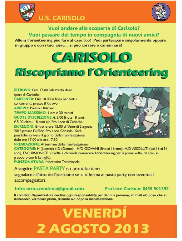 Orienteering 2 agosto a Carisolo locandina