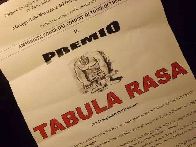 Premio tabula rasa al sindaco Gottardi