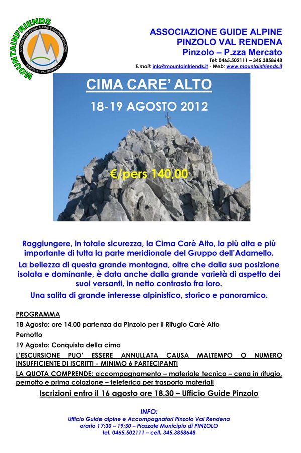 cima carè alto con le guide alpine Pinzolo Val Rendena agosto