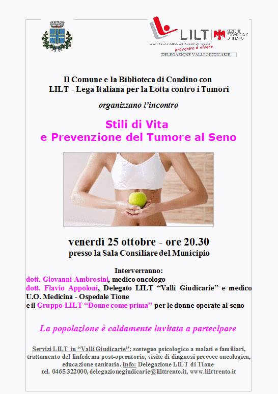 serata Lilt Condino stili di vita e prevenzione del tumore al seno
